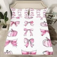 thumbnail image 2 of Manfei Girly Pink Ribbon Queen Sheet Sets, Sugar Halloween Pumpkin Flat Sheet, Cartoon Princess Style Queen Fitted Sheet, Super Cozy Room Decor, 4-Piece, 2 of 7