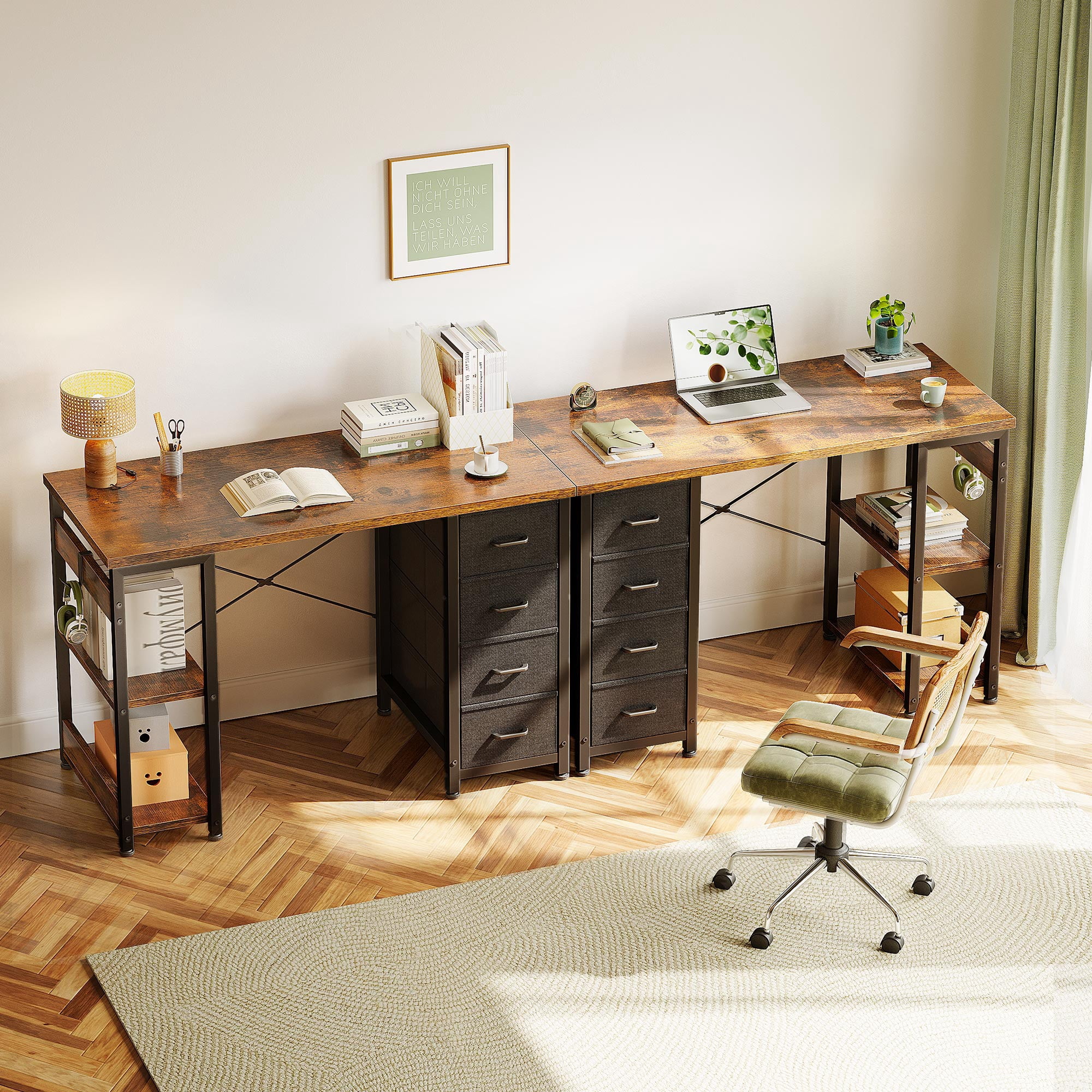 Casacomoda Computer Desk with Drawers & Storage Shelves, 40 Inch Corner Desk for Home Office Bedroom, Small Teen PC Desks with Fabric Drawer, Vintage