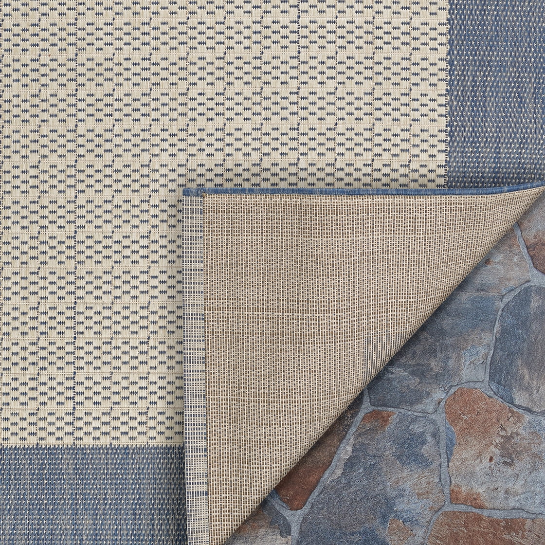 Couristan Recife Checkered Field 5'3" x 7'6" Champagne-Blue Outdoor Rug