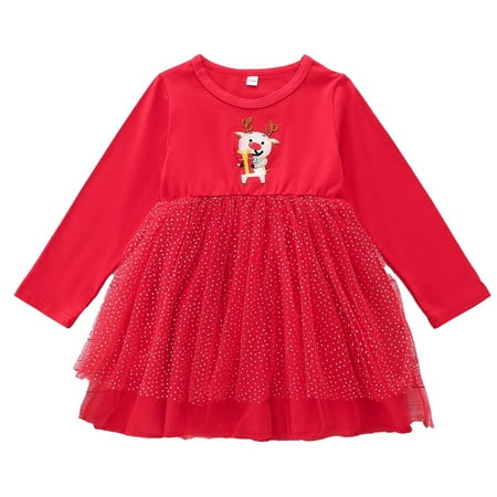 

Honeeladyy Winter Autumn Children s Girl s Clothing Toddler Baby Long Sleeve Christmas Gauze Princess Clothes Red Clearance under 5$