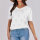 thumbnail image 5 of mfyjkho Tops Para Mujer, Jersey De Punto Holgado Informal De Manga Corta Con Cuello En V Y Mangas Abullonadas Para Mujer Tops De Gimnasio Para Mujer M, 5 of 7