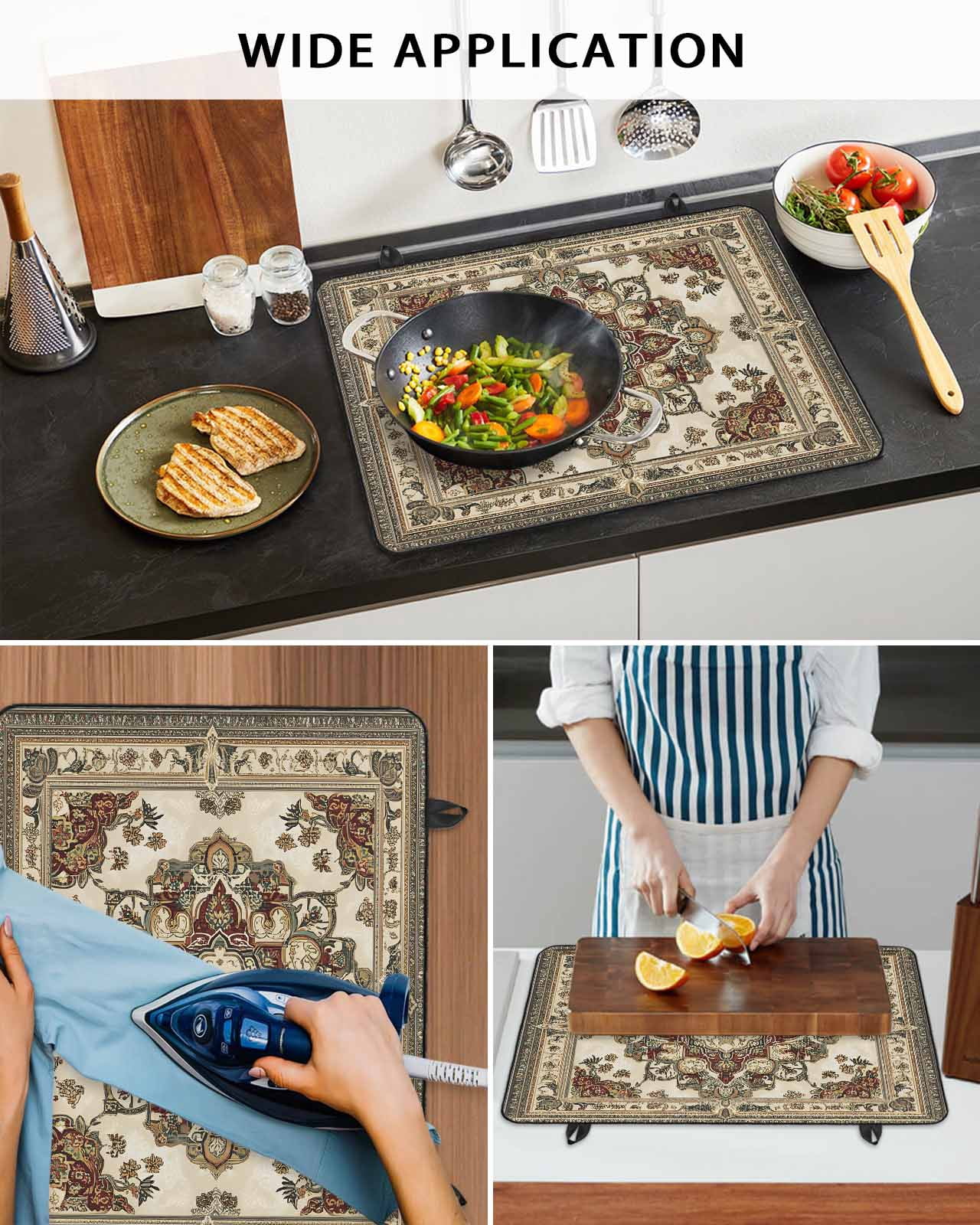 nqOlkjepod Large Induction Cooktop Protector Mat 36"x21", Brown Floral Stove Top Covers for Electric Stove, Bohemian Vintage Ethnic Tribals Decorative Stove Burner Cover Mats, Glass Top Stove Cover