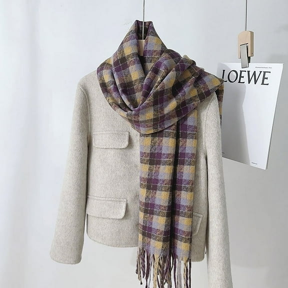 Nvzi-c Plaid Scarf for Women Chunky Scarves Winter Warm Thick Oversized Blanket Scarf，Purple