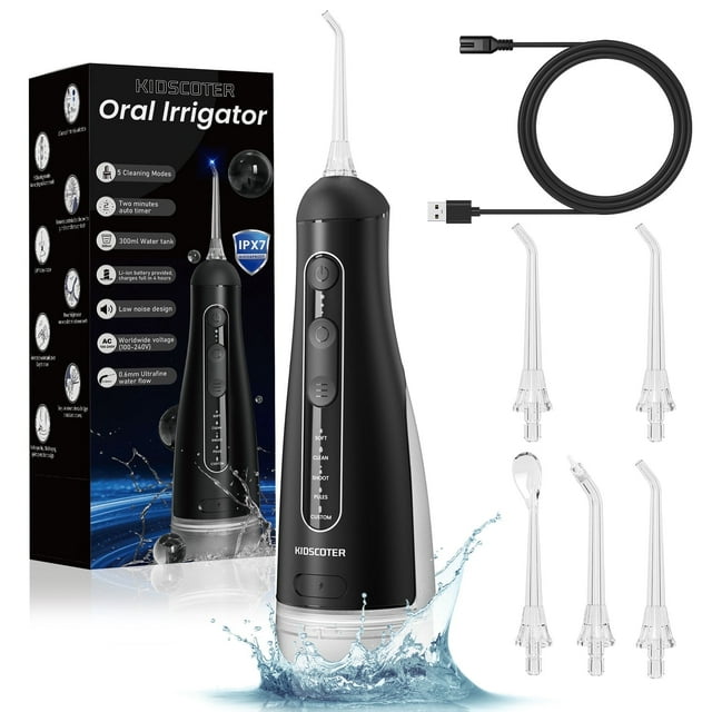 KIDSCOTER Hydropulseur 300 ml, 5 Modes, Réservoir Amovible, IPX7 Waterproof, Noir