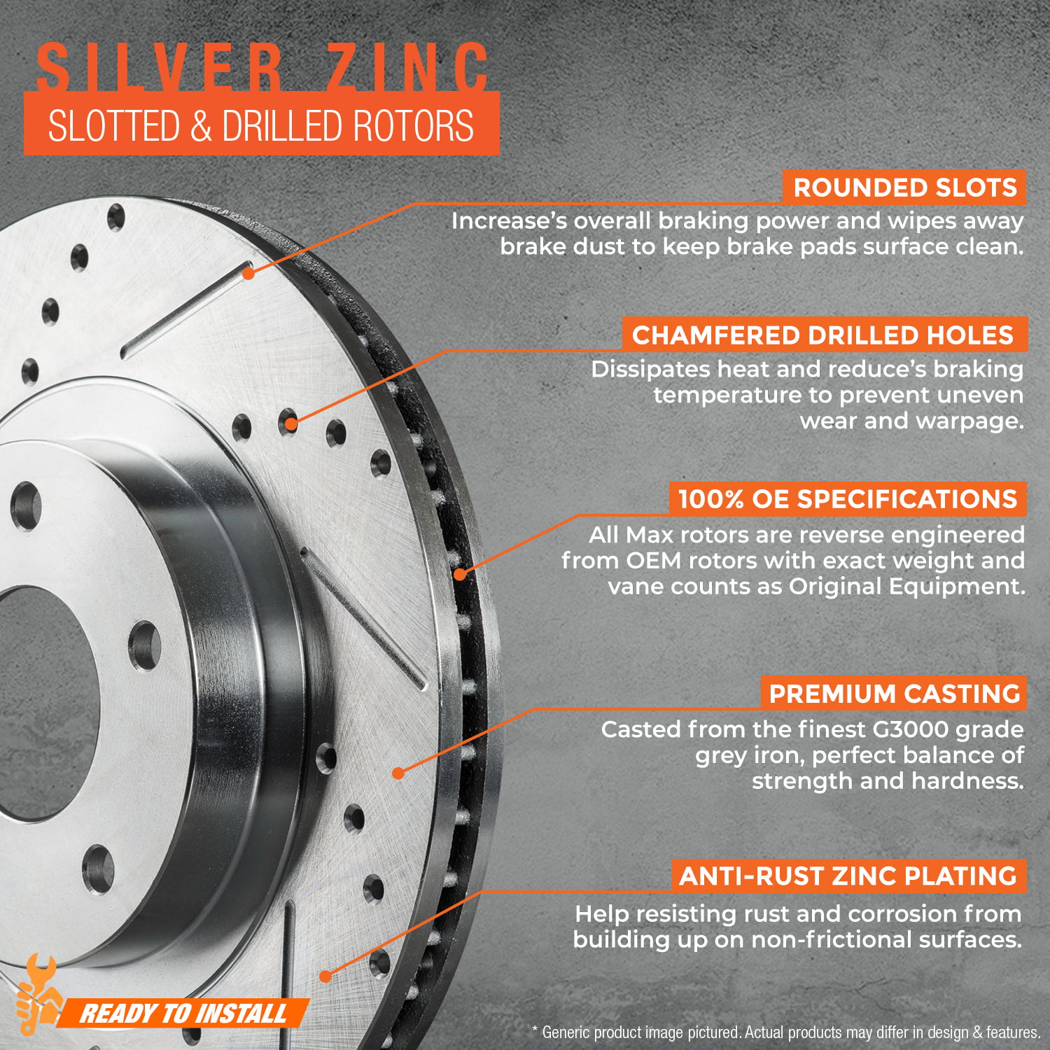 Silver Zinc Slotted Drilled Rotors + Ceramic Pads Max Brakes Front Supreme Brake Kit 10.83 Front Rotors KM034111 Fits: 2006 06 Hyundai Santa Fe w// 275mm