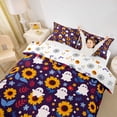 thumbnail image 3 of Homewish Cute Halloween Ghost Bedding,Sunflower Autumn Floral Print Duvet Cover Full,Deep Purple Yellow,Halloween Reversible,3 Pieces,1 Duvet Cover and 2 Pillowcases, 3 of 6