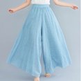thumbnail image 7 of ZZwxWA Pants Women Fashion Wide Leg Pleated Elastic Comfy Cotton Linen Summer Vacation Cute Relaxed Fit Solid Loose Fit Long High Waist Trousers Light Blue Free Size, 7 of 7