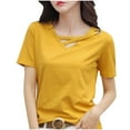 thumbnail image 3 of Ahuyic Womens Plus Size Top,Womens Summer Blouse,Womens Casual Oversize Solid Color V-Neck Hooded Short Sleeve T-shirt Tank Yellow XXXL, 3 of 5