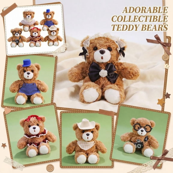 12 Inches Cute Teddy Bear Stuffed Animal Doll With Red Plaid Skirt, Soft Plush Hugging Toy, Lovely Decorative Companion for Family, Home Decoration, Birthday Gifts & Daily Playtime