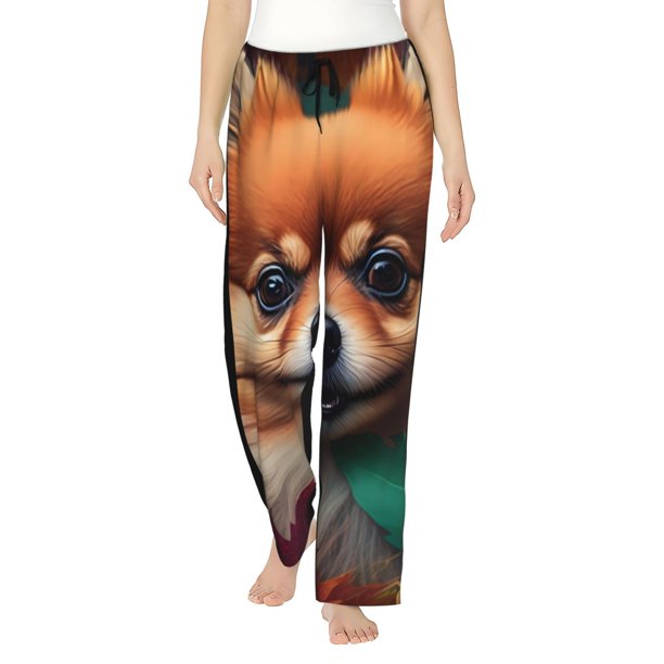 Fotbe Colorful Leaf Chihuahua Pantalones de Pijama para Mujer, Pantalones de Dormir, Pantalones Pj con Cordón y Bolsillos-XX-Large