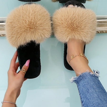 

Slip On Toe Shoes Home Plush Open Furry Women Warm Keep Slippers Flat Home Women s Slipper
