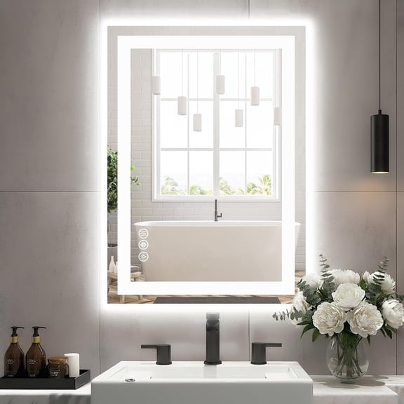 Anoak 24"x 32" Smart Anti-Fog LED Bathroom Mirror with Lights and Front Light & Backlit, 3 Color Temperatures, Dimmable, Memory Function, Rectangle Modern Vanity Mirror