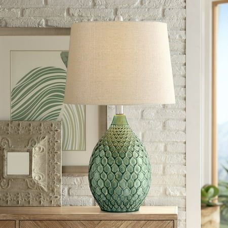 Acrylic Modern Table Lamp - 360 Lighting Modern Table Lamp Ceramic Green Oatmeal Drum Shade for Living Room Family Bedroom Bedside Nightstand Office