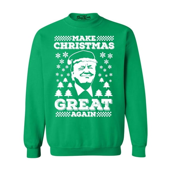 Shop4Ever Men's Make Christmas Great Again Trump Crewneck Sweatshirt Large Irish Green