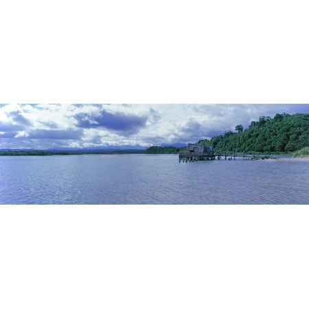 Jetty in the Pacific Ocean Okarito Lagoon Westland National Park West Coast South Island New Zealand Stretched Canvas - Panoramic Images (27 x