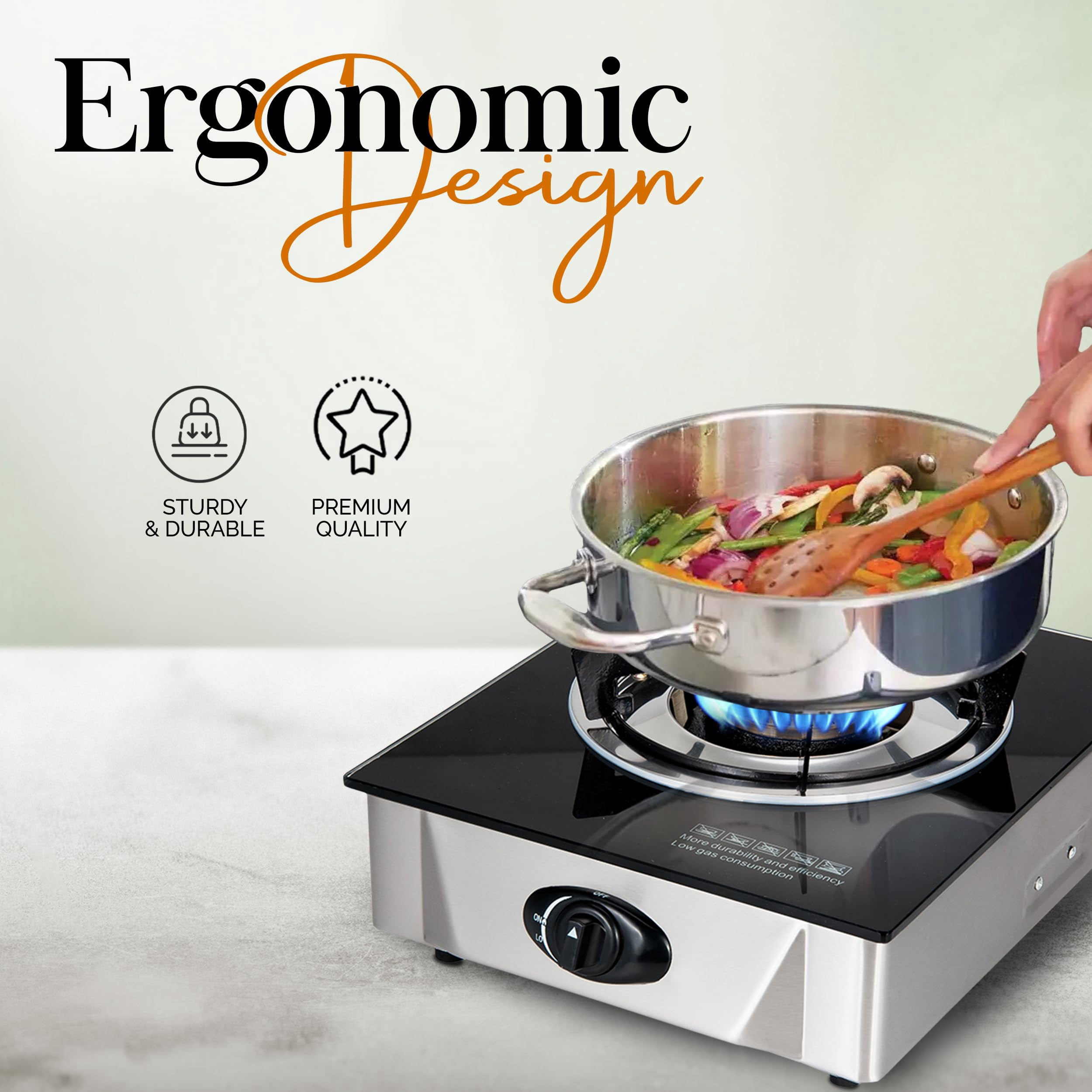 Alpine Cuisine Low-Pressure Gas Single Burner with Hose & Regulator | Kitchen Equipment & Camping Burner | Perfect for Home Cooking & Outdoor Gas Burner | Durable Color Box Packing & Easy To Use