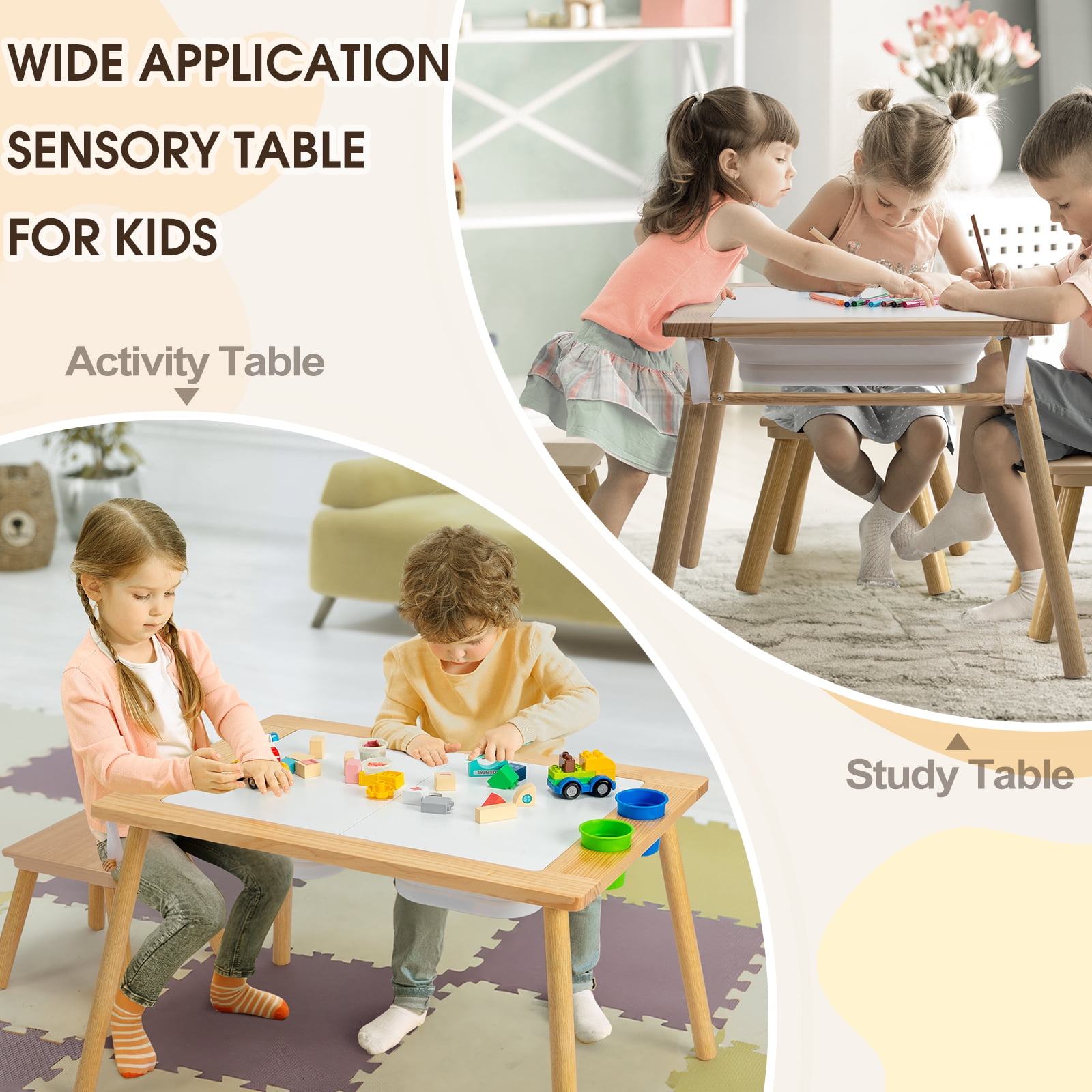 Zimtown Sensory Table with Chair, Kids Multi Activity Table Toddler Play Table Set for 3~8 Year-old Children