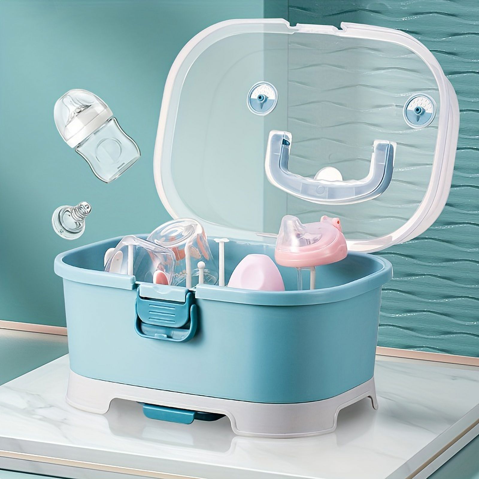 Boîte De Rangement Et égouttoir Pour Biberons Bébé - Avec Couvercle Et Supports Amovibles - 31,5 X 25,5 X 25 Cm - 7