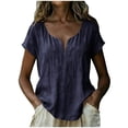 thumbnail image 6 of Summer Linen Tops for Women Oversized V Neck Cotton Linen Short Sleeve T Shirts Casual Solid Lightweight Breathable Comfy Tee Shirt, 6 of 6