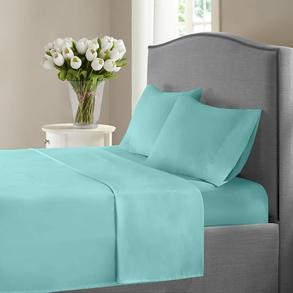 1200 Thread Count Full Size Deep Pocket Solid Cotton Sheet Set (Full, Aqua)
