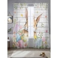thumbnail image 2 of Easter Sheer Curtains 84 Inch Length 2 Panels Set Window Treatments, Rustic Spring Bunny Eggs Botanical Grey Wooden Rod Pocket Semi Curtains for Living Room/Bedroom/Kitchen Décor, 104"W x 84"L, 2 of 7