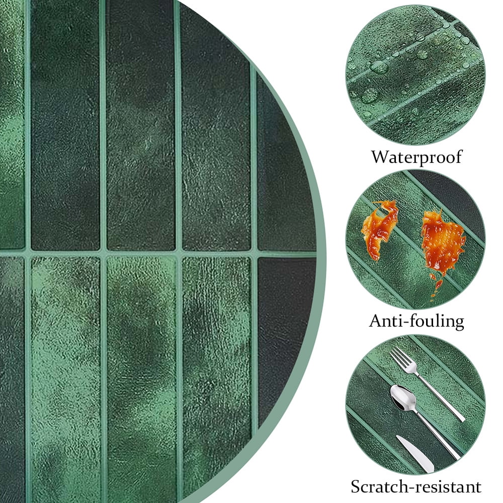 10 Sheets Peel and Stick Backsplash Tiles 3D Stick on Tiles 11.4x9.1 Inch Green Kitchen Wall Tile Self Adhesive Rectangle Wall Tile