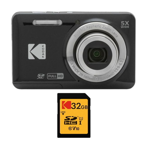 Kodak PIXPRO Cámara digital Zoom FZ55 (negro) con 32 GB Clase 10 UHS-I U1 SDHC paquete de tarjetas de memoria (2 artículos)