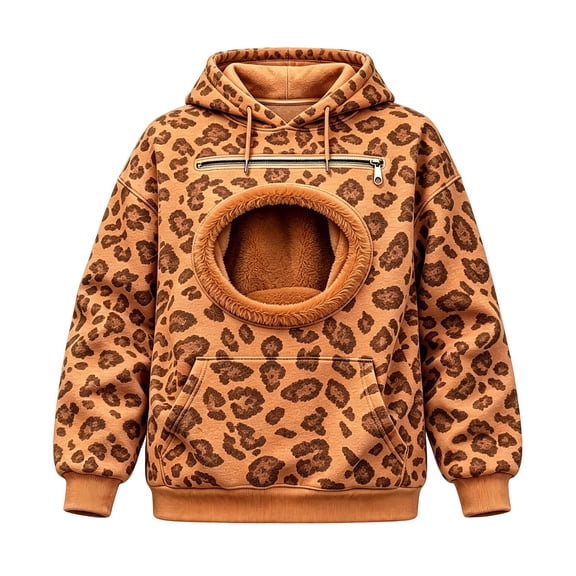 TGPMGRZ Pet Pouch Hoodie for Women Leopard Print Cat Pouch Warm Hooded Sweatshirt