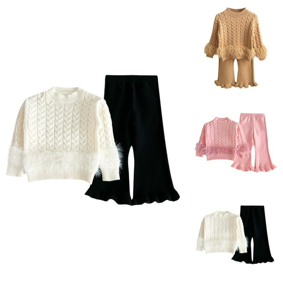 Little Girls Clothes Girls Clothing Set Girls Knit Sweater Outfit Set Winter Warm Long Sleeve Top Pants Two Piece Toddler Kids Clothes Soft Comfy Casual Formal Wear