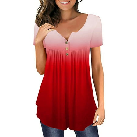 

OVTICZA Womens Maternity Tops Summer Flowy Tie Dye Short Sleeve Tunics Button Down Dressy Casual Shirts Red 4XL