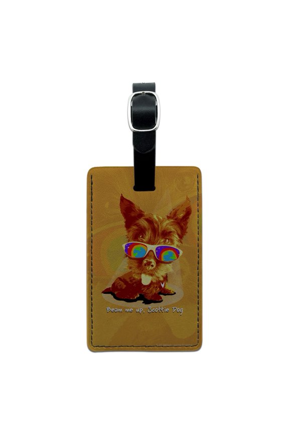 Beam Me Up Scottie Dog Suglasses Vintage Retro Rectangle Leather Luggage Card Suitcase Carry-On ID Tag