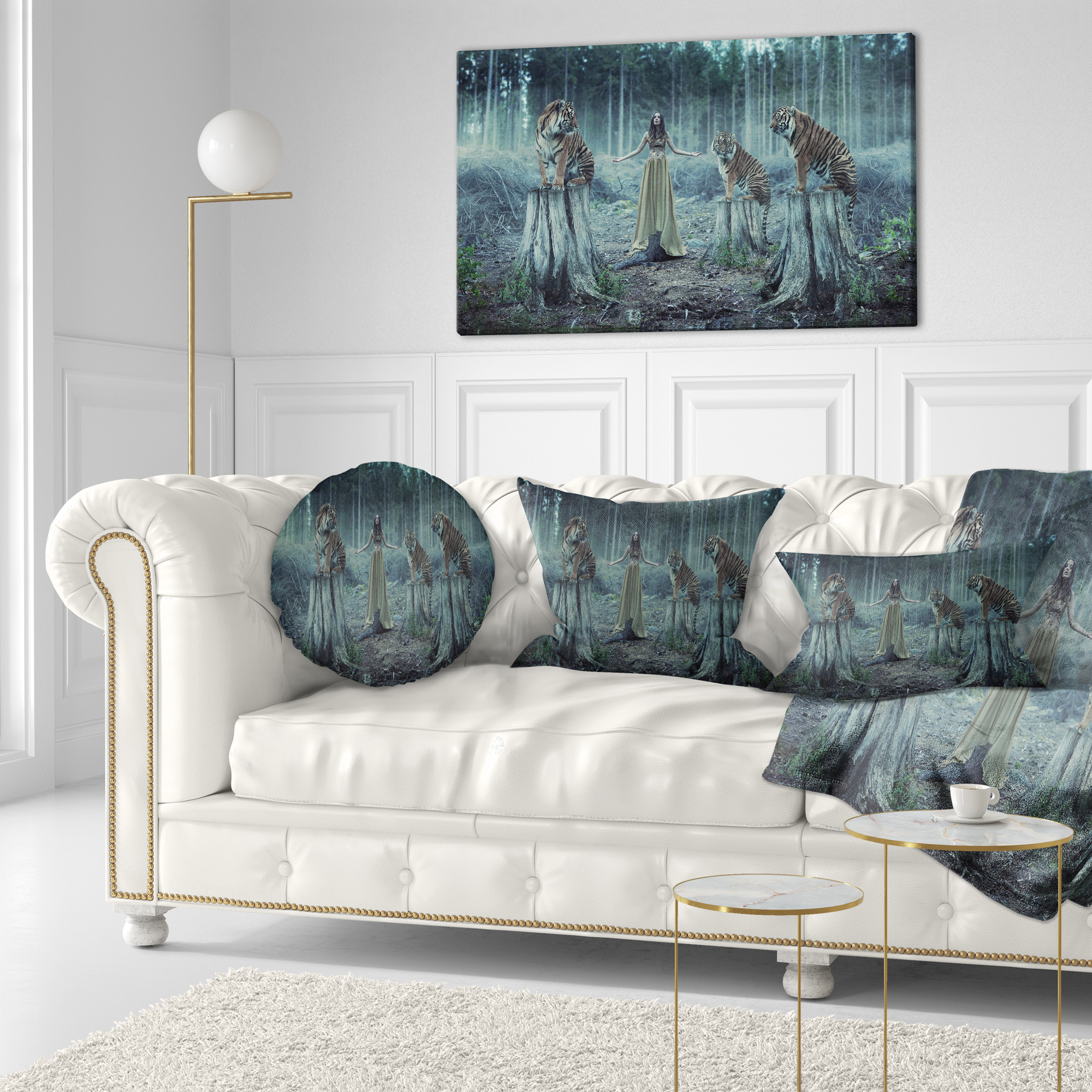 Designart Female Trainers with Tiger - Animal Throw Pillow - 12x20