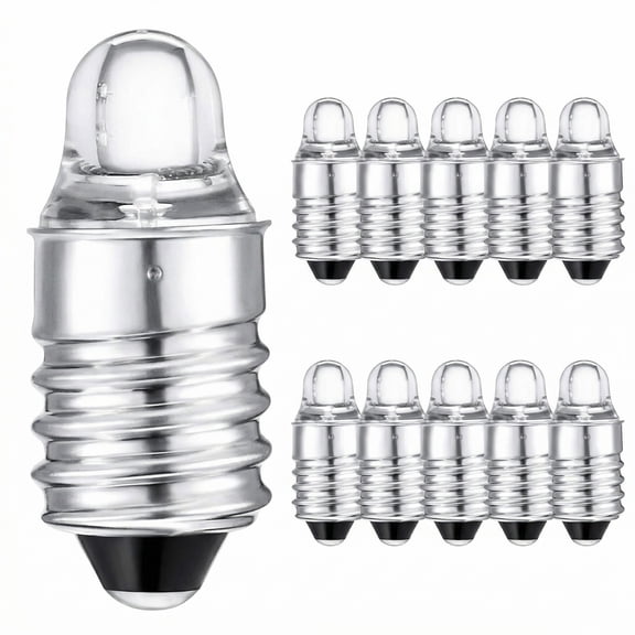 Lsupdaol 10 Pieces E10 LED Bulbs 3 Volt Miniature Flashlight E10 Replacement Bulbs Mini Lamps Cool White