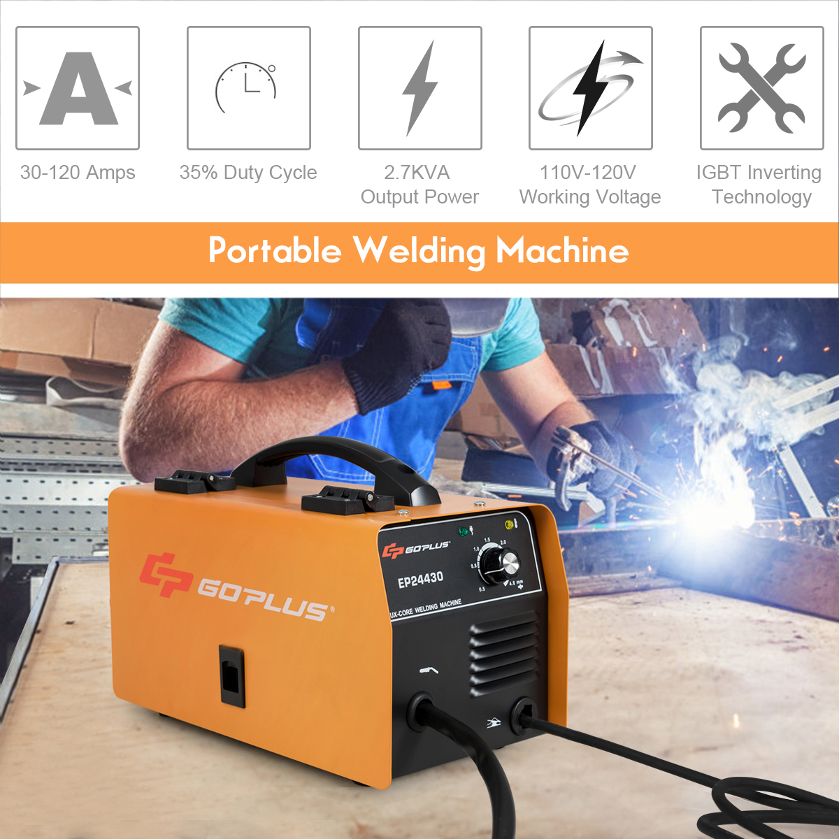 130Amp Gasless Flux Core MIG Welder - IGBT Inverter Technology, Welds Up To 8mm Steel, Portable