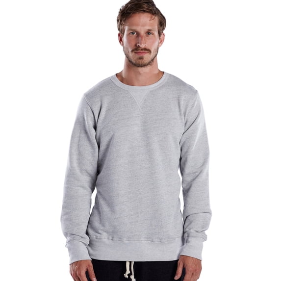 US Blanks US8000 Men's Long-Sleeve Pullover Crew - Ash Heather Grey - Small