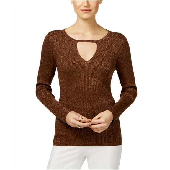 I-N-C Womens Long Sleeve Knit Sweater, Metallic, Small