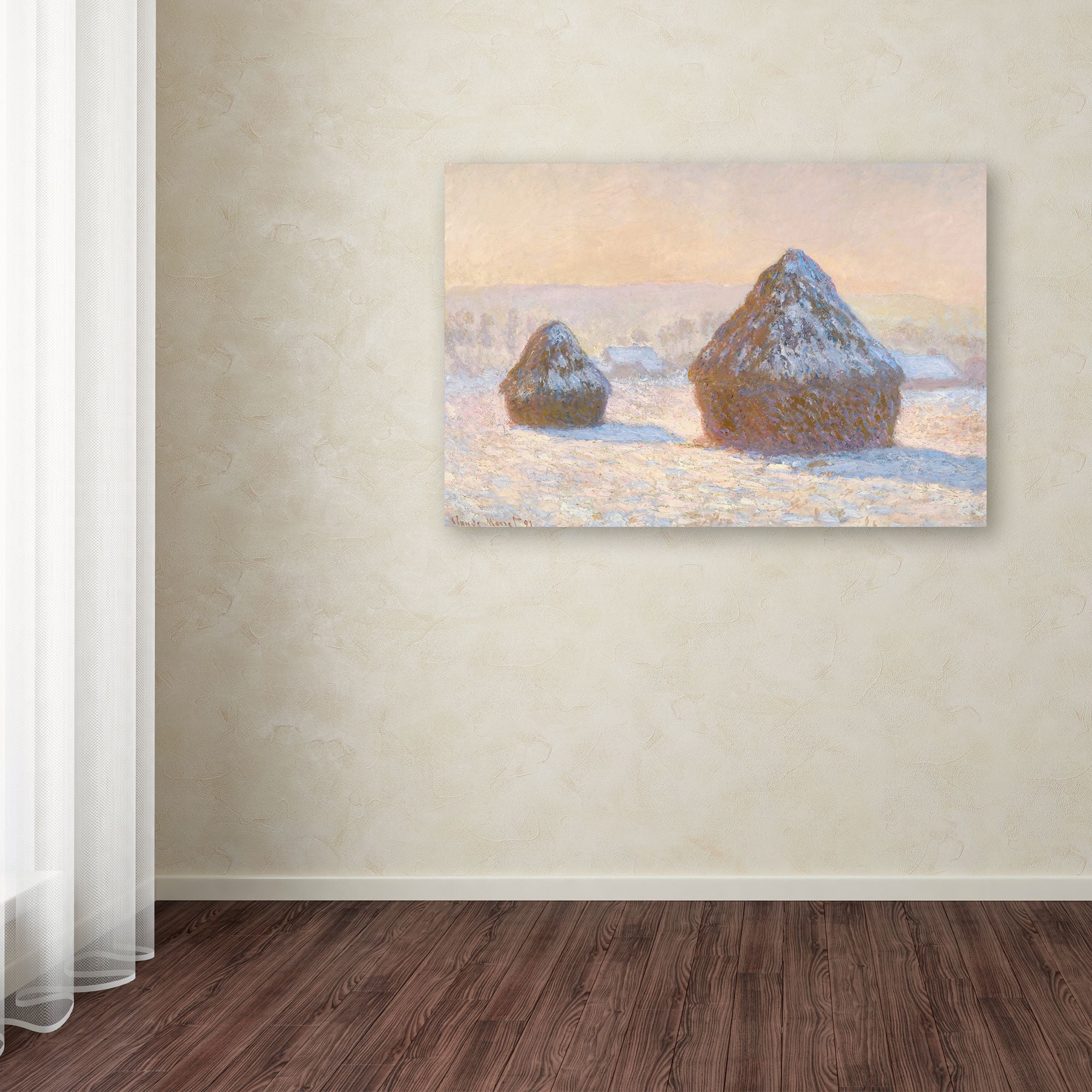 Trademark Fine Art 'Wheatstacks Snow Effect In Morning' Canvas Art by Monet