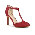 thumbnail image 1 of BLISSFUL STEP Women's Shoes Round Toe Stiletto Heel T-Strap Sandals Red 5.5, 1 of 7