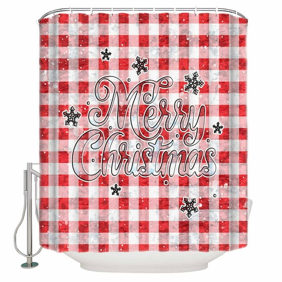 72x78 Inch Shower Curtain Red Plaid Christmas Bathroom Decor Waterproof Fabric Bathtub Bath Curtains Decorative Xmas Snowflake Merry Christmas Extra Long Shower Curtain Set with Hooks