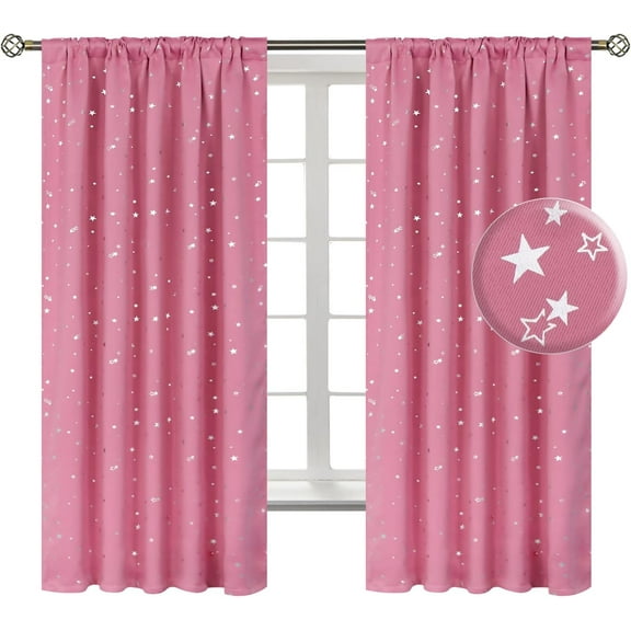 Kids Blackout Curtains for Bedroom, Rod Pocket Room Darkening Curtains Decoration Thermal Insulation Window Drapes for Nursery, Children Room, 2 Panels, Each 42 x 63 Inch, Pink