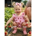 thumbnail image 5 of BemeyourBBs Newborn Baby Girl Strawberry Outfit Summer Clothes Flying Sleeve Babydoll Shirt Tops Ruffle Shorts and Headband 3 Piece Clothing Set, 5 of 9