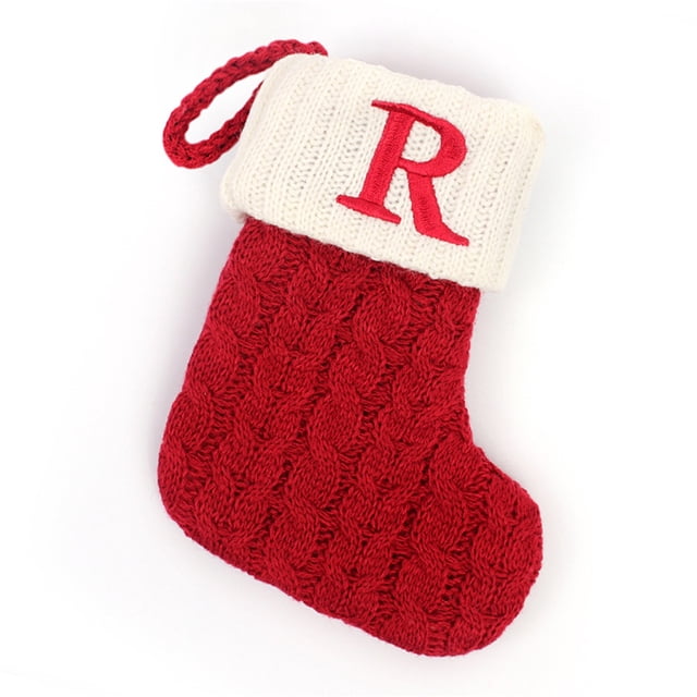 Fridja Christmas Stockings with Initials, 7.1 Inches Small Embroidered Letter Knit Red White Christmas Stocking, Holiday and Family Stocking for Fireplace Christmas Holiday Party Decoration (R)