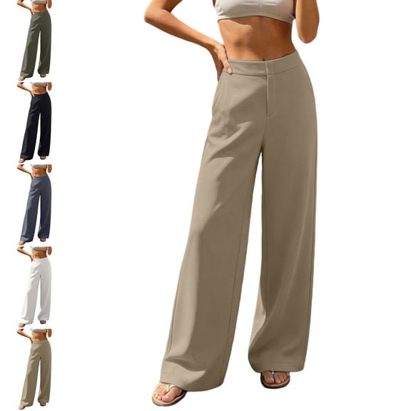 MLCDZ Womens Plus Size Dress Pants Pull On Elastic Waist Wide Leg Stretchy Work Pants with Pockets Office Business Casual Baggy Slacks for Women Trousers