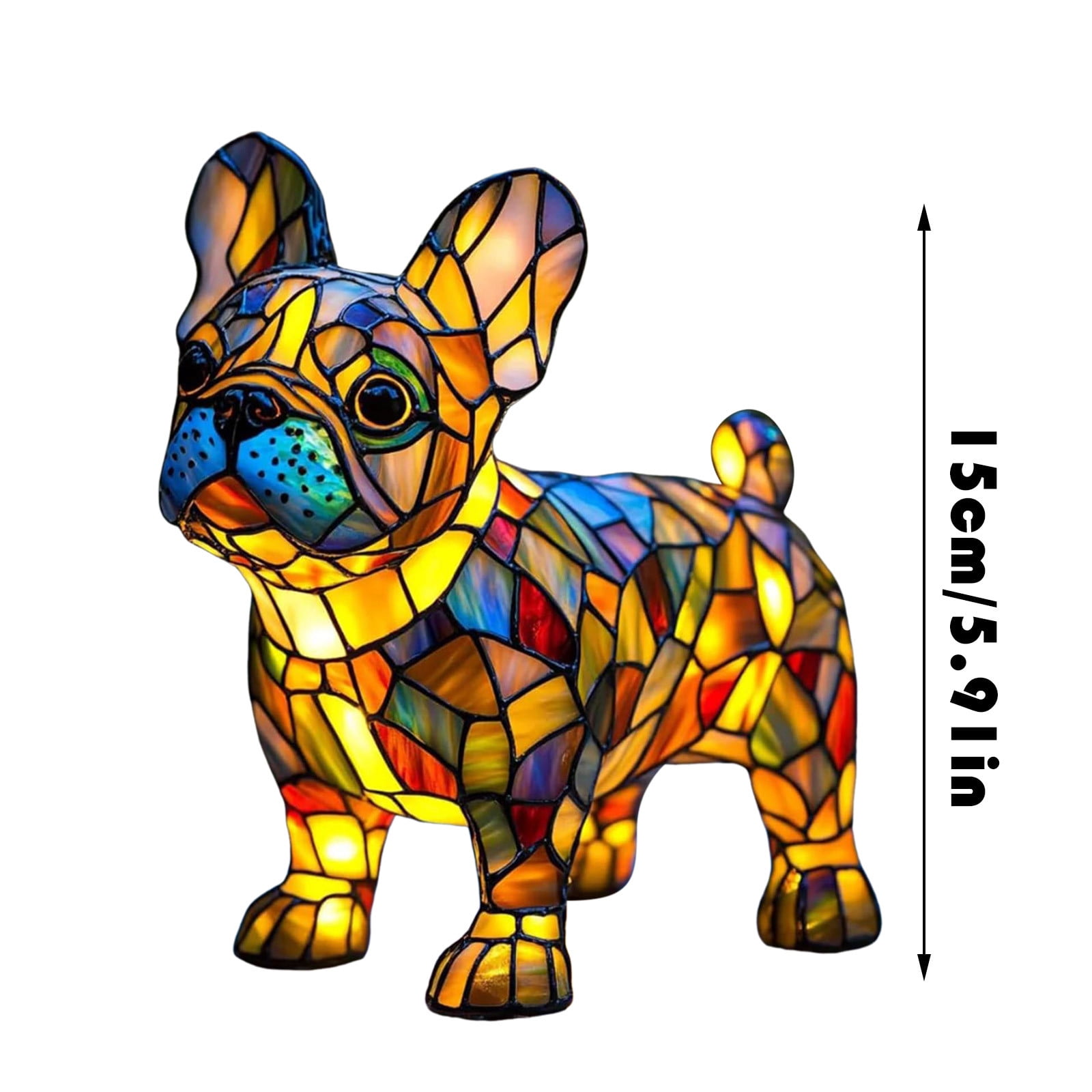 Dog Series Pug Lamp Stained Glass LED Night Light with Soft Warm Glow