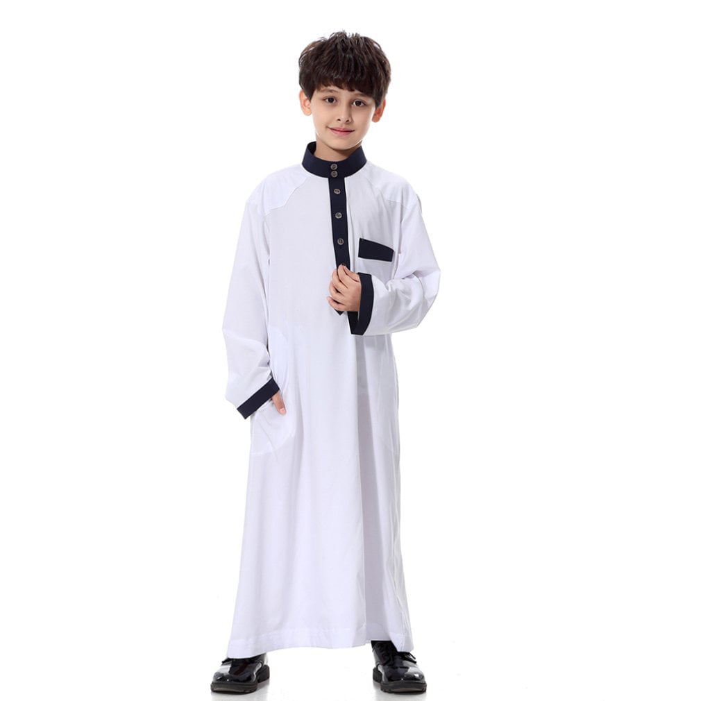 Long Sleeve Solid Saudi Arab Islamic Muslim Dubai Robe for Boys Middle ...