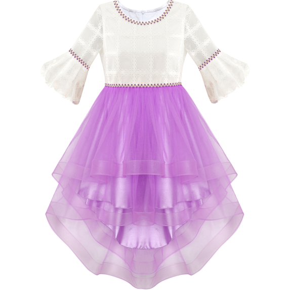 Girls Dress White And Purple Hi-Lo Party Dancing Pageant 10 Years