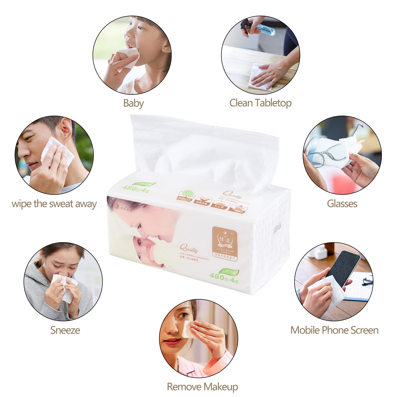 Qskely 40-Pack Household Facial Tissues, 4-Ply Soft Facial Napkins, 120 Sheets Per Pack