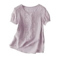 thumbnail image 3 of JFGHDG linen shirts for women Short Sleeve Cotton Linen Shirt linen button down shirt women Flowy Tops for Women flowy sleeve tops for women Pleated Cotton And Linen Tops Shirts And T Shirts Pink 2XL, 3 of 8