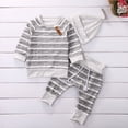thumbnail image 3 of Douhoow Baby Boy 2PCS Outfit Set Long Sleeve Striped Tops Drawing Straps Elastic Band Pants Hat, 3 of 6