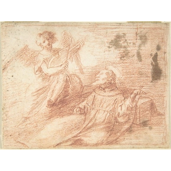 Saint Francis and an Angel with a Viola da Braccio (The Ecstasy of Saint Francis) Poster Print by Anonymous, Spanish, School of Seville, 17th century (18 x 24)